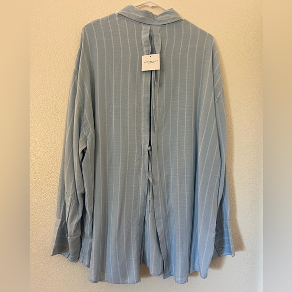 NWT Ladies XL American Eagle TIE BACK Light Blue Stripe Shirt - Picture 4 of 15